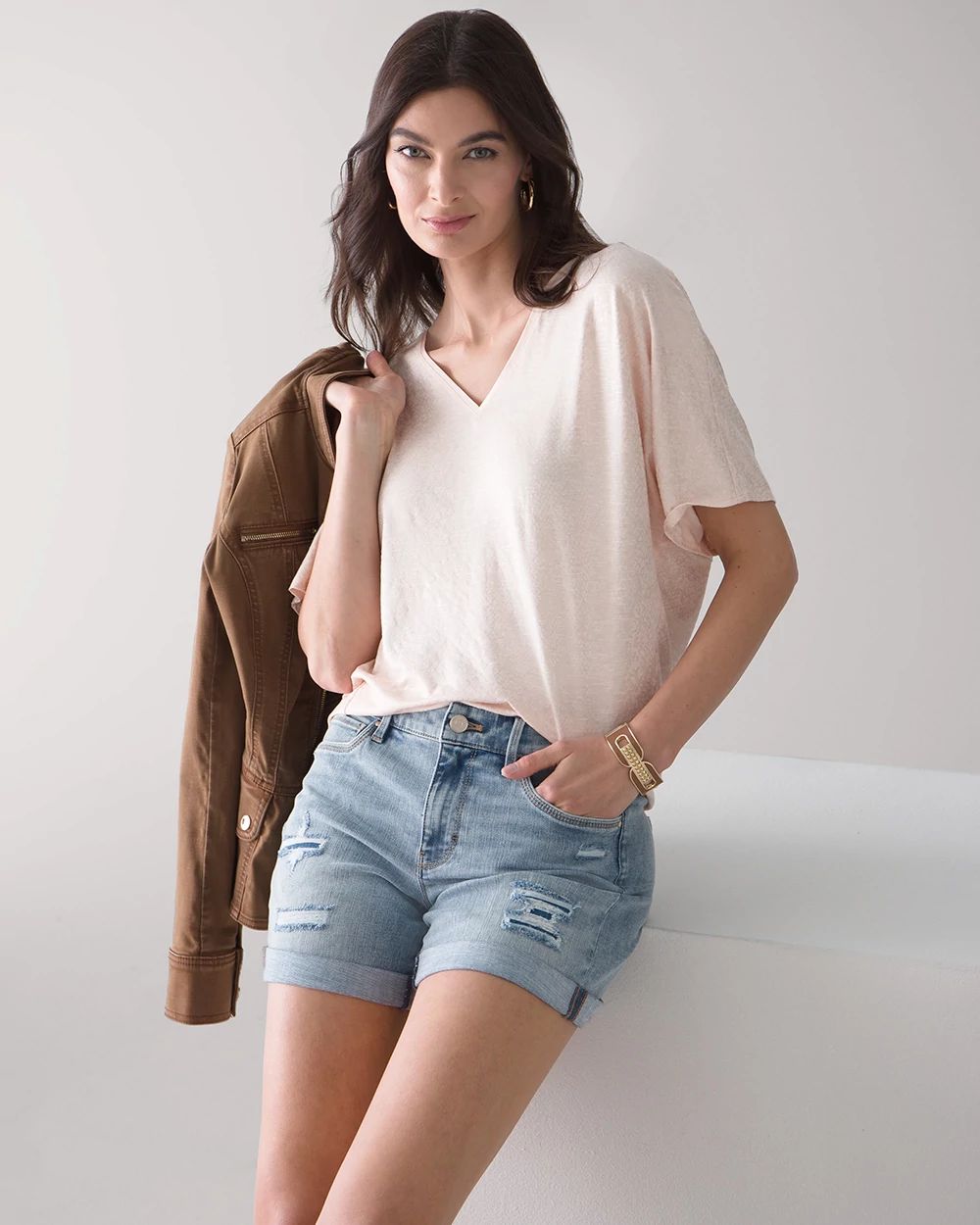 Curvy-Fit Mid-Rise Everyday Soft Denim™ Destructed Shorts