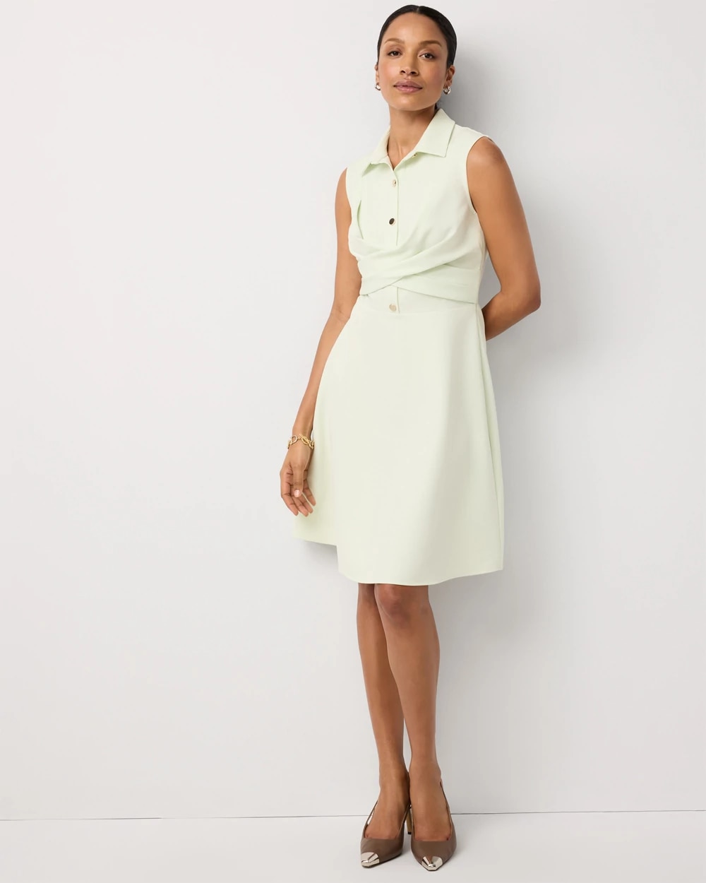 Faux Front Twist Shirt Dress