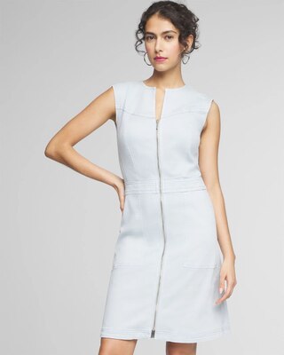Sleeveless Denim Zip-Up Sheath Dress