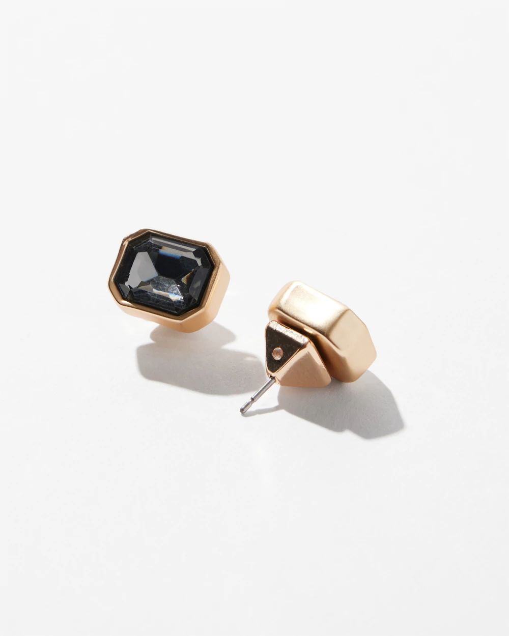 Gold Black Crystal Stud Earrings click to view larger image.