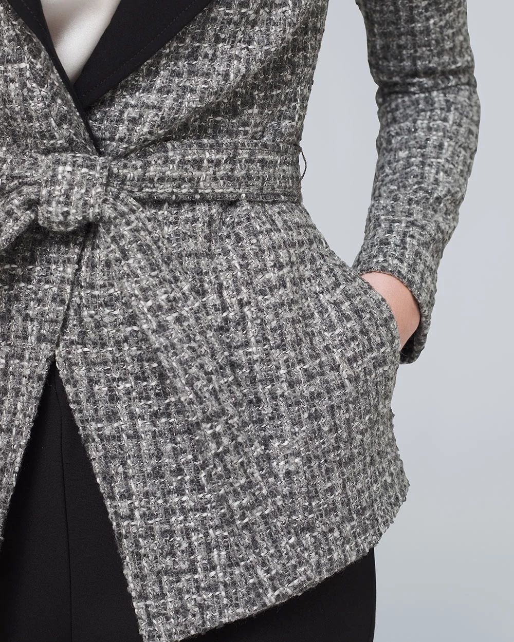 Belted Tweed Jacket with Removable Belt