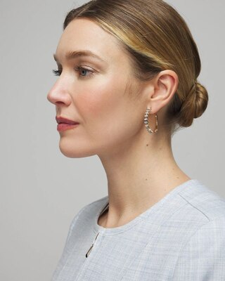 Gold + Blue Baguette Hoop Earrings