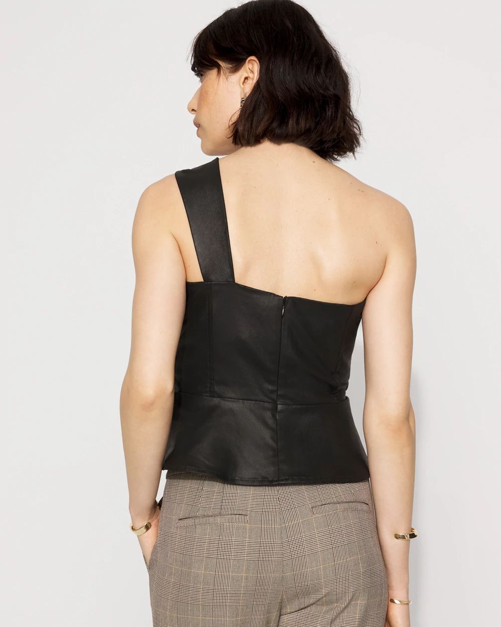 Petite One-Shoulder Faux Leather Peplum Top