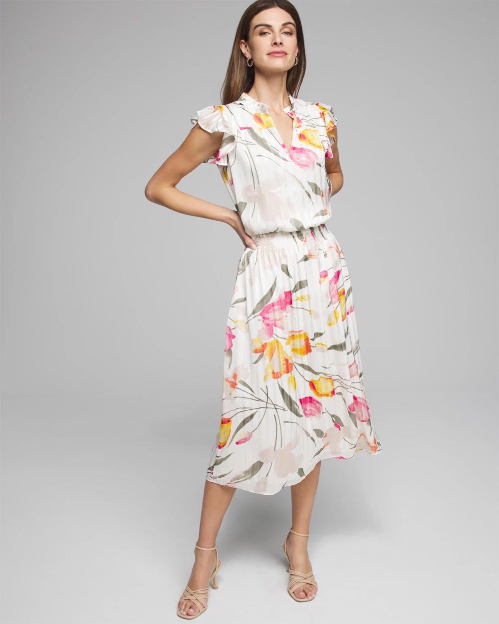 Outlet WHBM Smocked Waist Midi Dress
