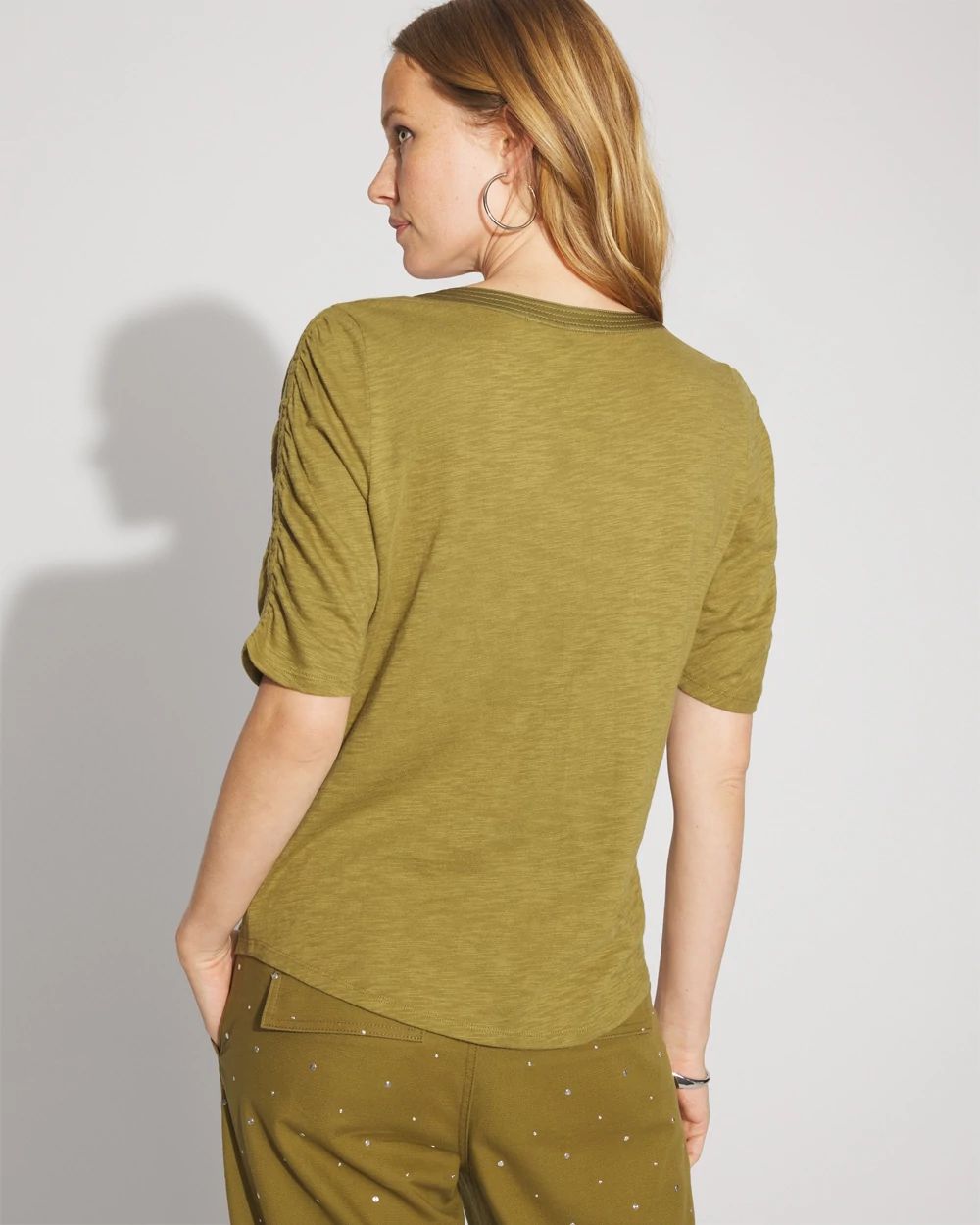 Ruched Sleeve Cotton + Modal Slub Tee
