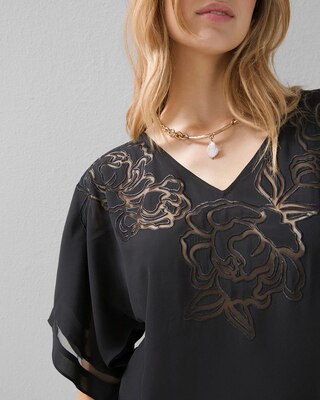 Laser-Cut Floral Kimono Blouse