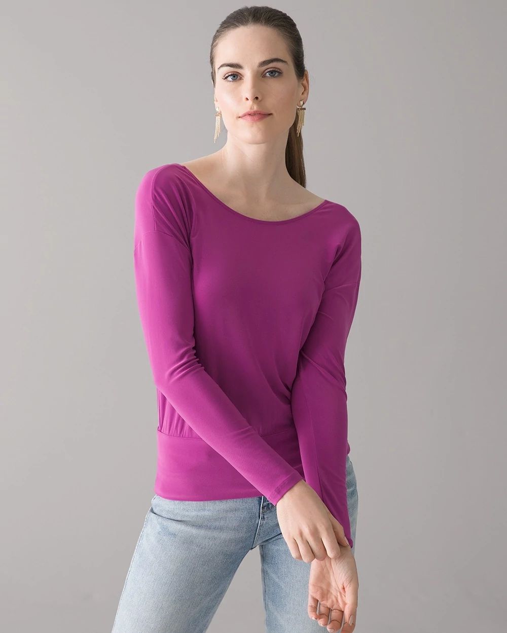 Petite Long-Sleeve Matte Jersey Tie-Back Top click to view larger image.