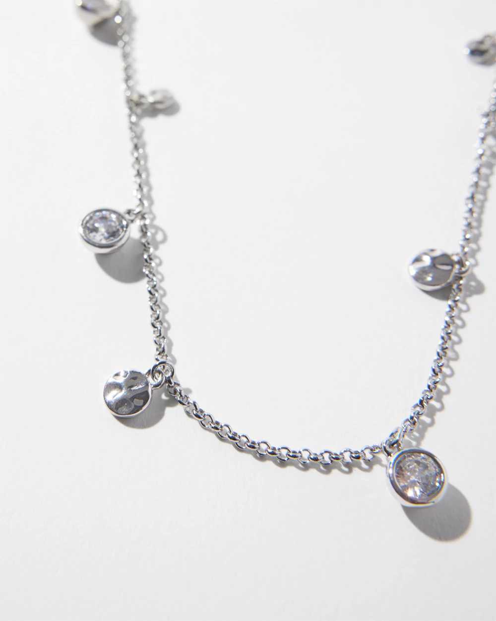 Silver Crystal Long Disc Necklace click to view larger image.