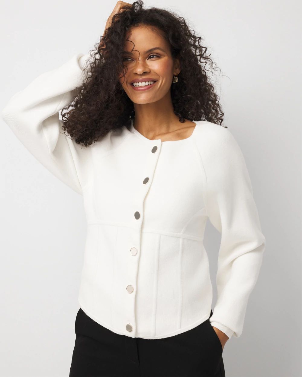 Petite Corset Detail Button Front Cardigan