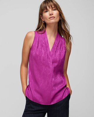 Sleeveless Pleat V-neck Shell