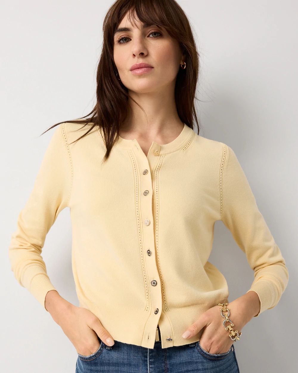 Crewneck Button-Front Cardigan