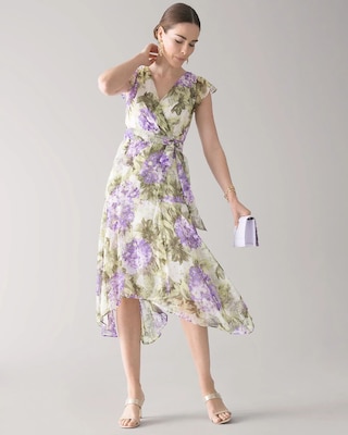 Flutter Sleeve High-Low Midi-Dress