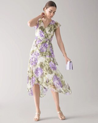 Flutter Sleeve High-Low Midi-Dress