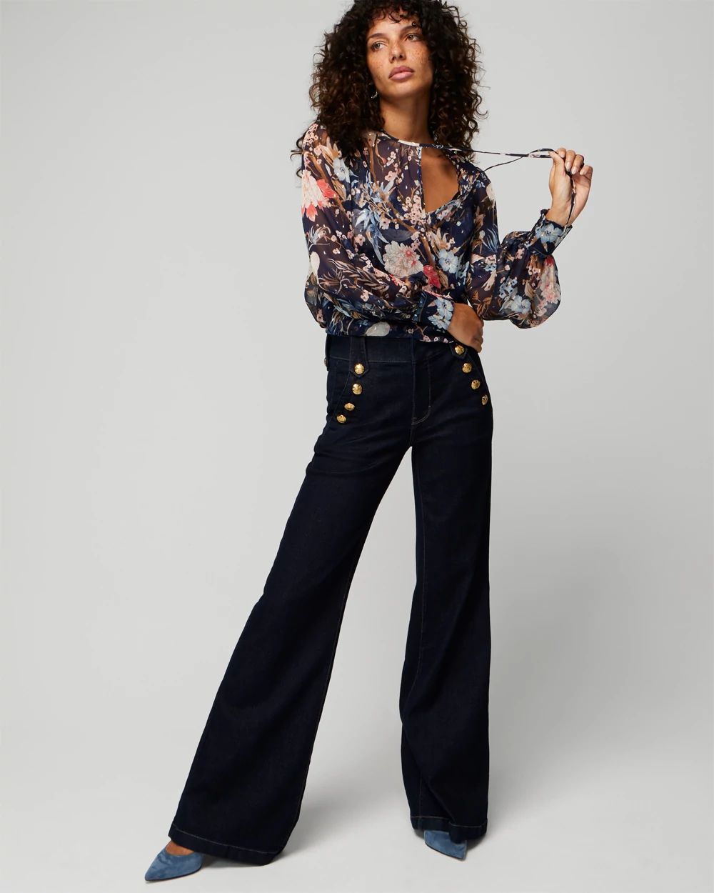Long Sleeve Tie V-Neck Blouse