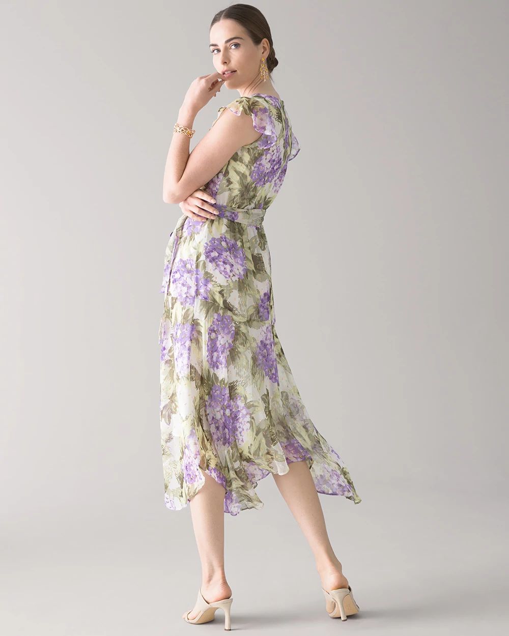 Flutter Sleeve High-Low Midi-Dress