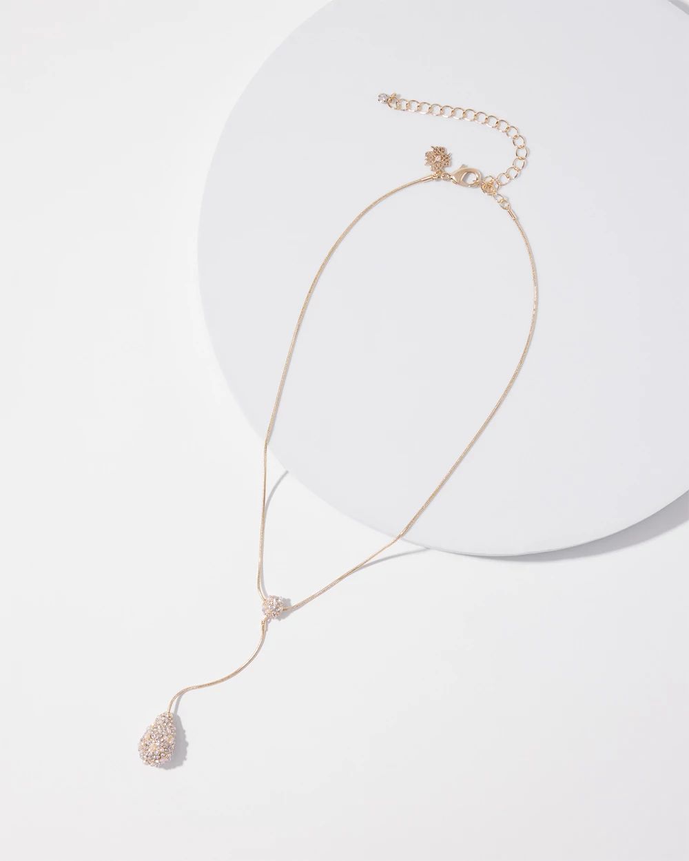 Glass Pearl Pave Y Necklace