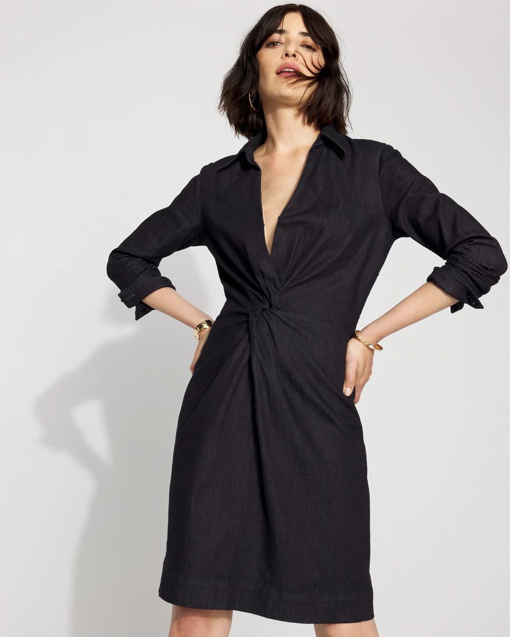 Twist Front Denim Mini Dress
