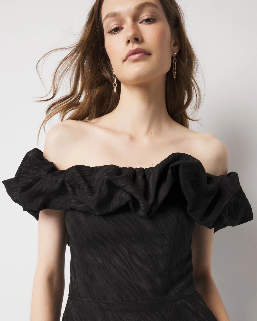 Off-the-Shoulder Jacquard Midi Dress