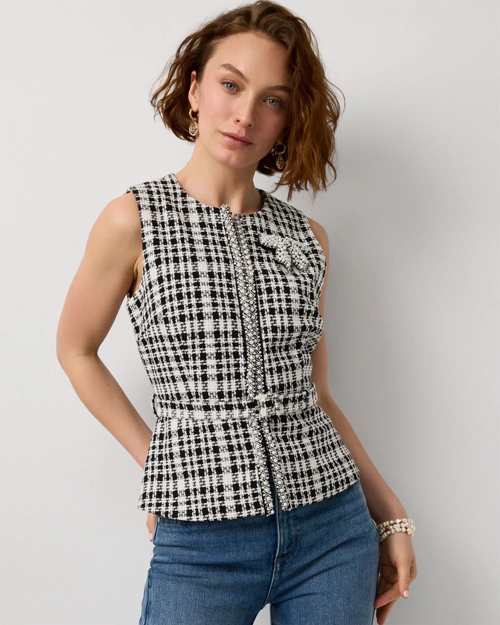 Embellished Tweed Vest