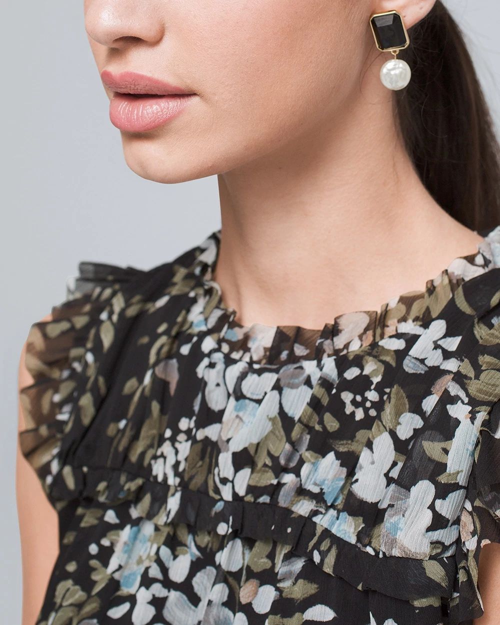 Faux Jet And Faux Pearl Drop Earrings