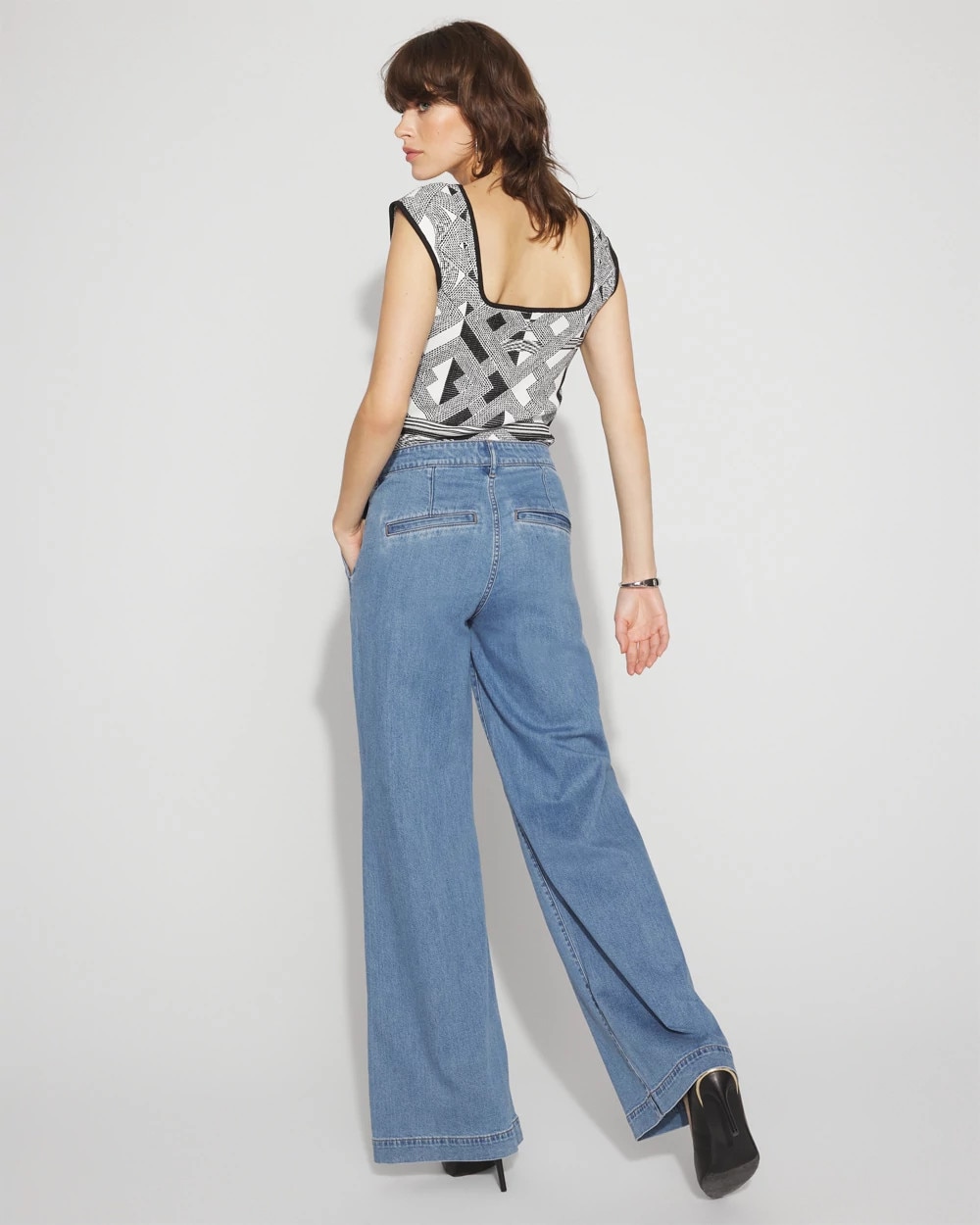 High-Rise Pleated + Belted Wide-Leg Jean