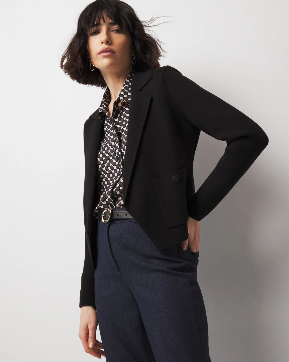 Petite Cropped Sweater Blazer
