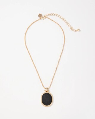 Black Textured Leather Pendant Necklace click to view larger image.