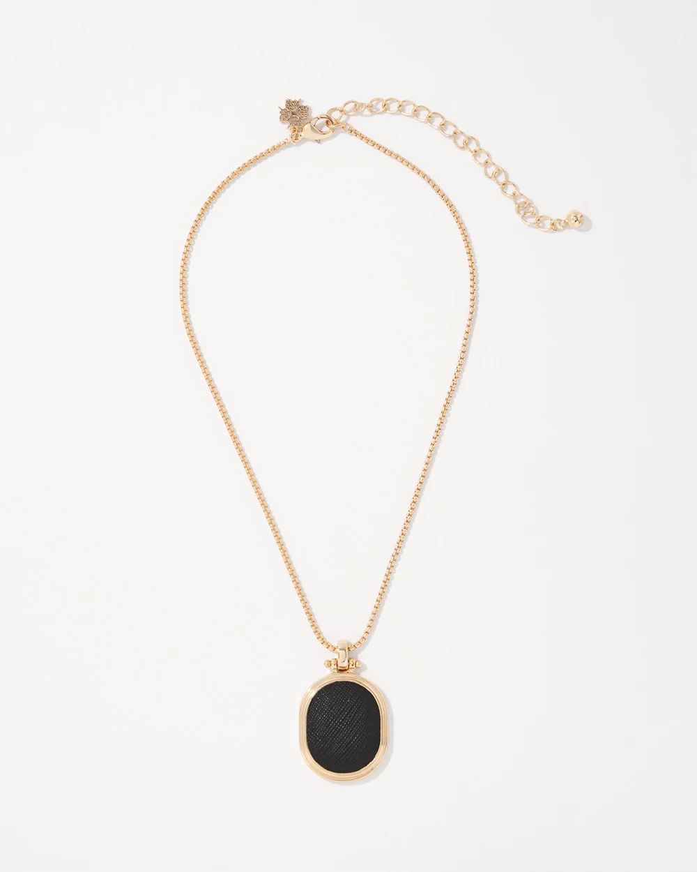 Black Textured Leather Pendant Necklace