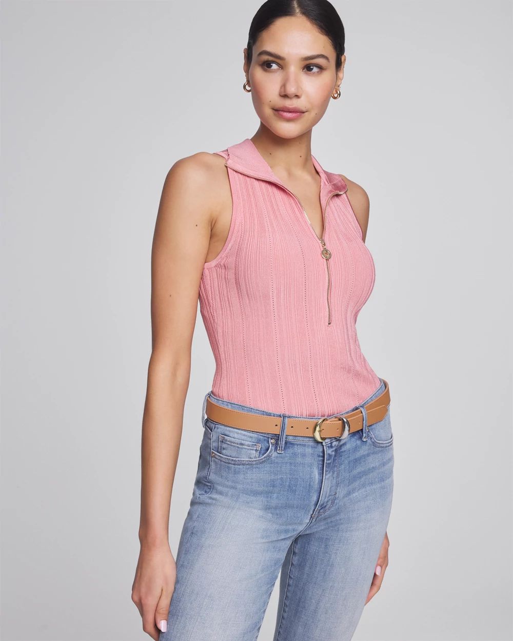Half Zip Rib Halter Sweater Tank