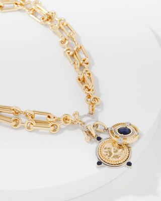 Coin + Blue Stone Convertible Necklace click to view larger image.