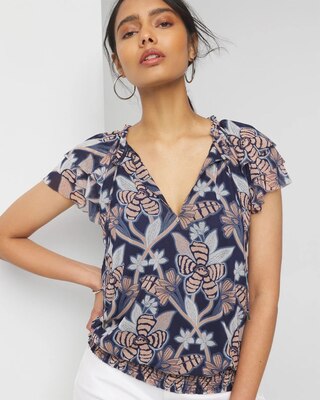 Ruffle Sleeve Mesh Top