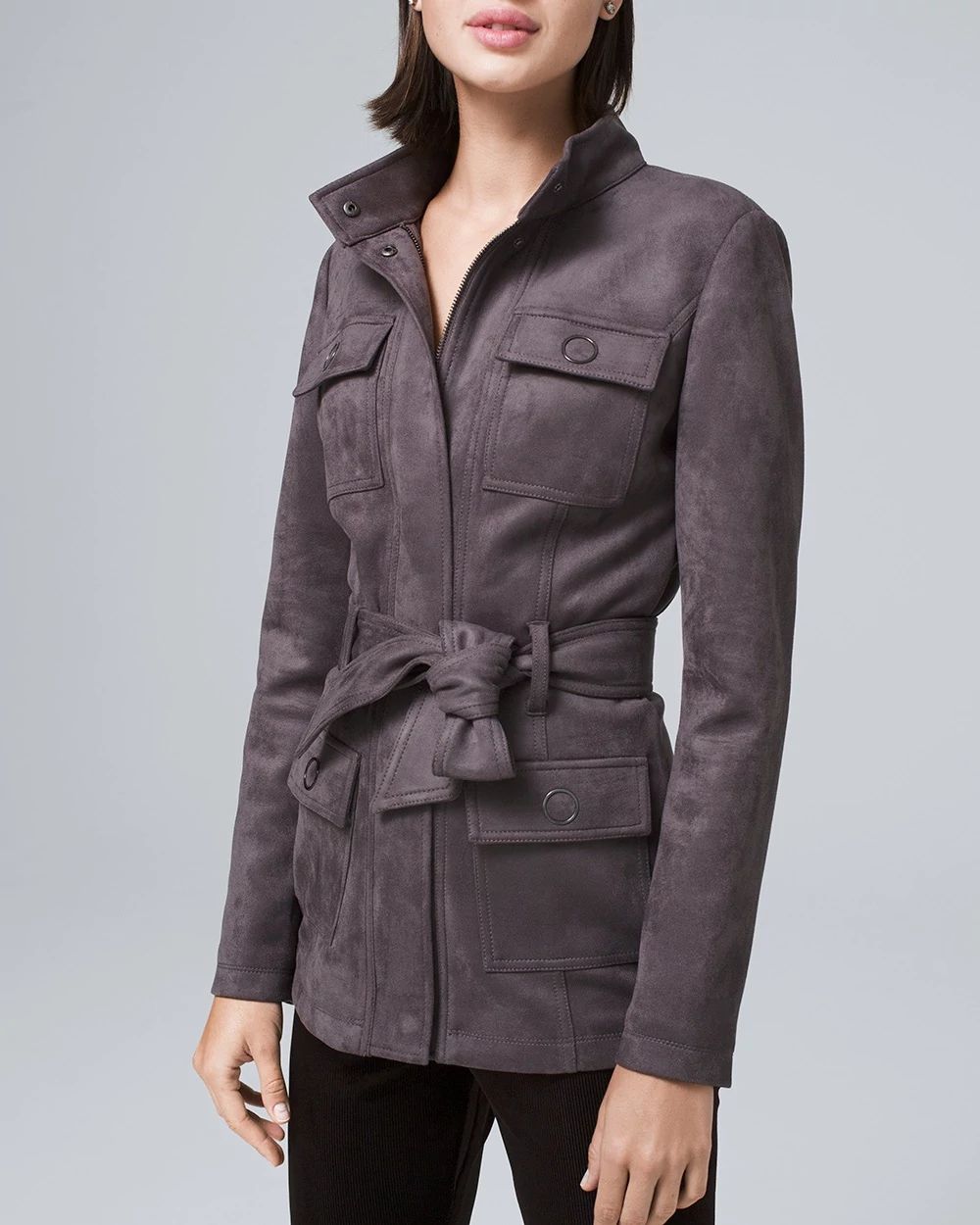 Belted Faux-Suede Jacket