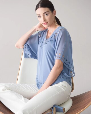 Elbow Sleeve Cutout Kimono Blouse