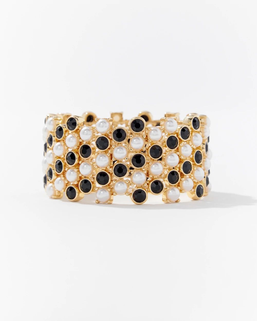 Black Crystal Pearl Stretch Bracelet
