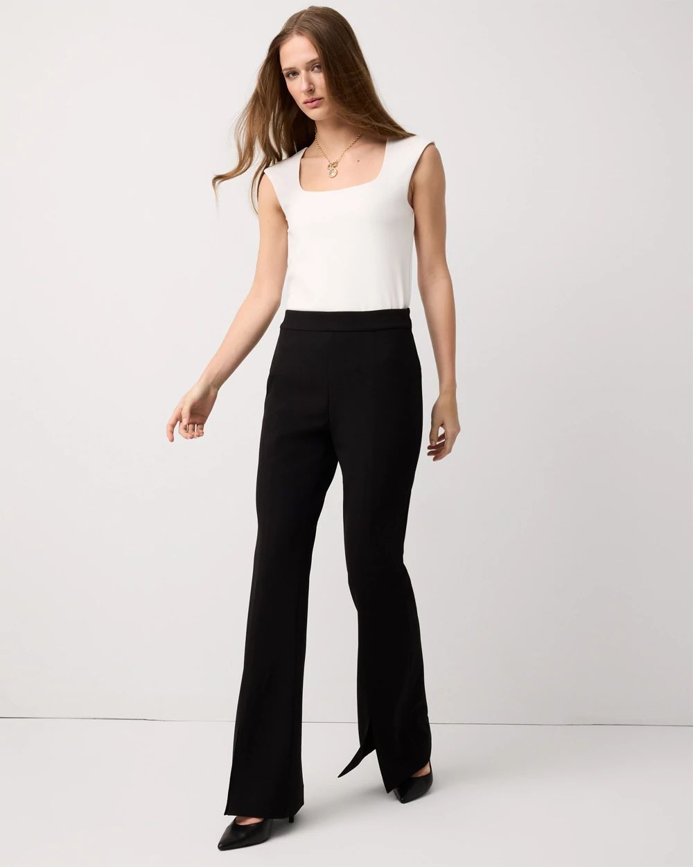 Petite Crepe Stretch Flare Pants