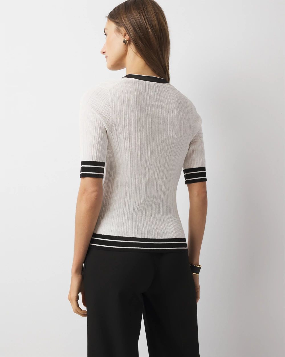 Elbow-Sleeve Henley Sweater click to view larger image.