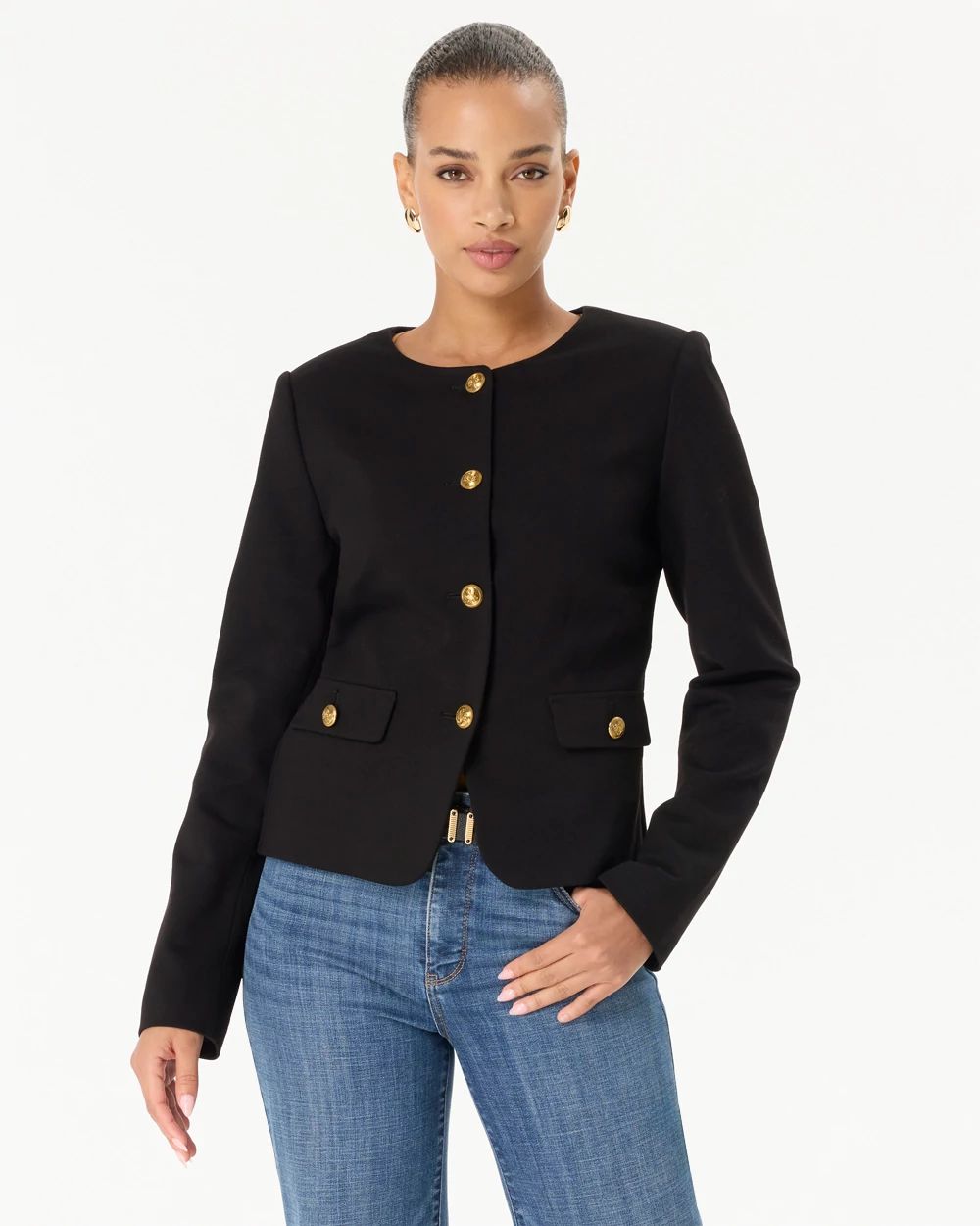 Petite Button Front Cropped Jacket