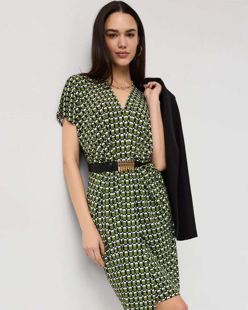 Matte-Jersey Pleated Dress