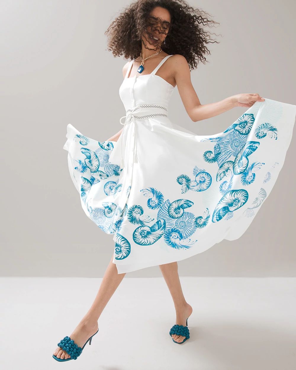 Button Front Fit & Flare Midi Dress