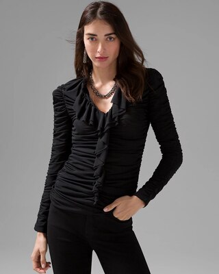 Ruching & Ruffle Mesh Blouse