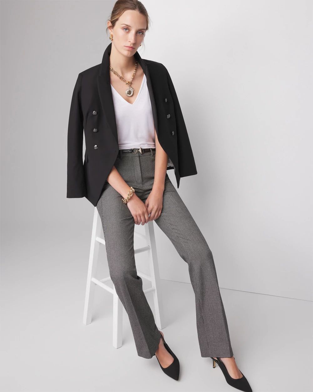 WHBM® Ines Slim Bootcut Checkered Pant click to view larger image.
