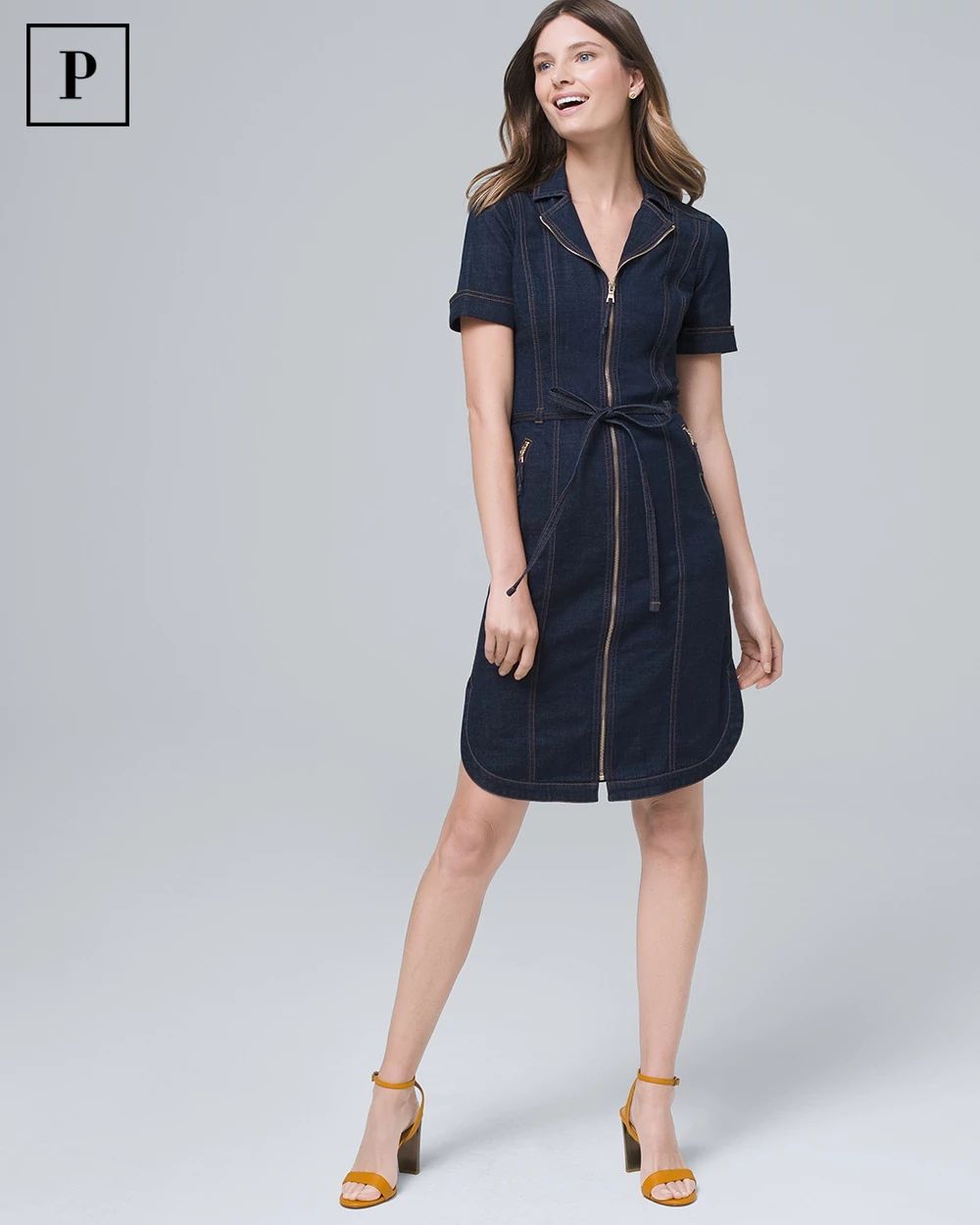 Petite Denim Zip-Front Shirt Dress