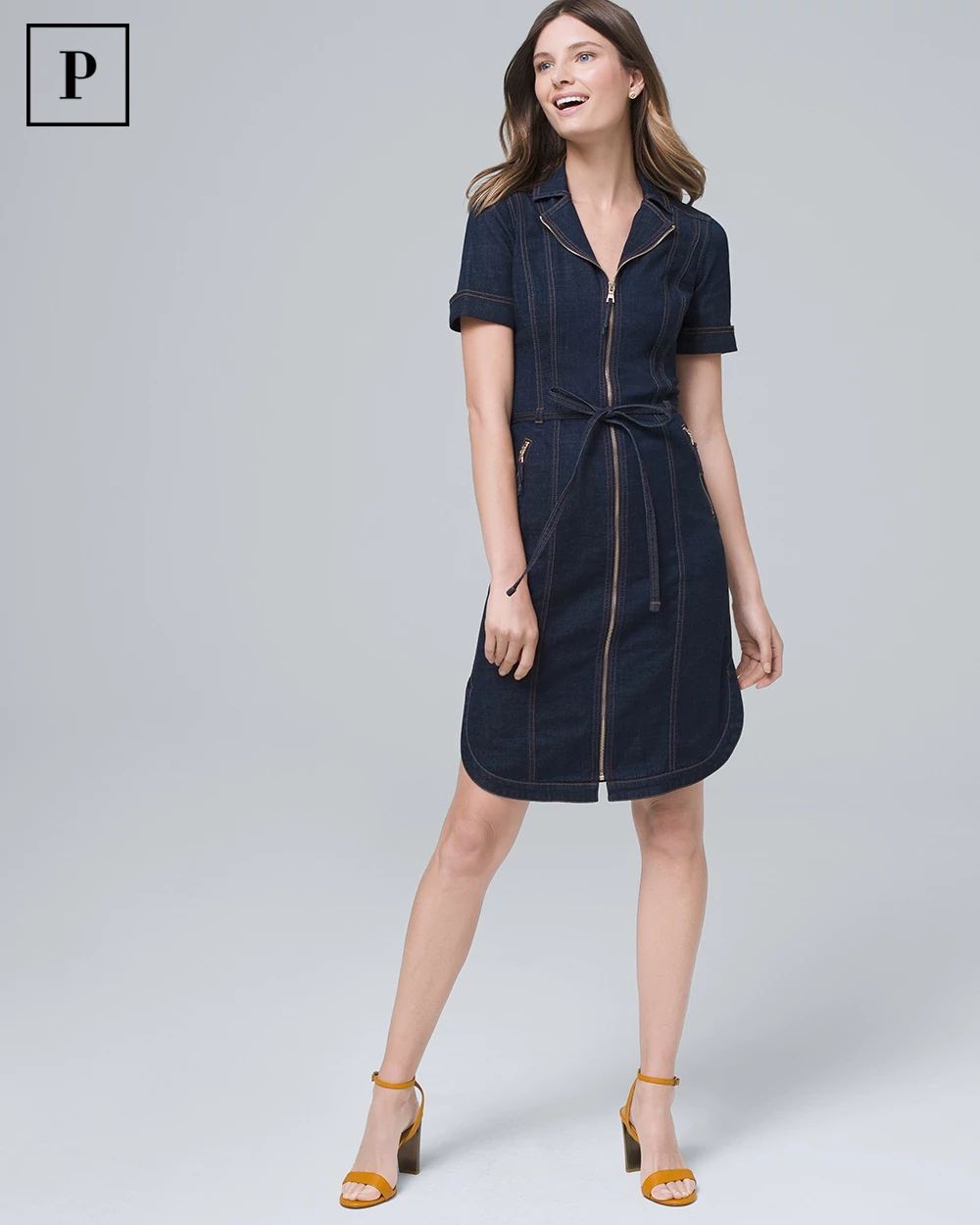 Petite Denim Zip Front Shirt Dress
