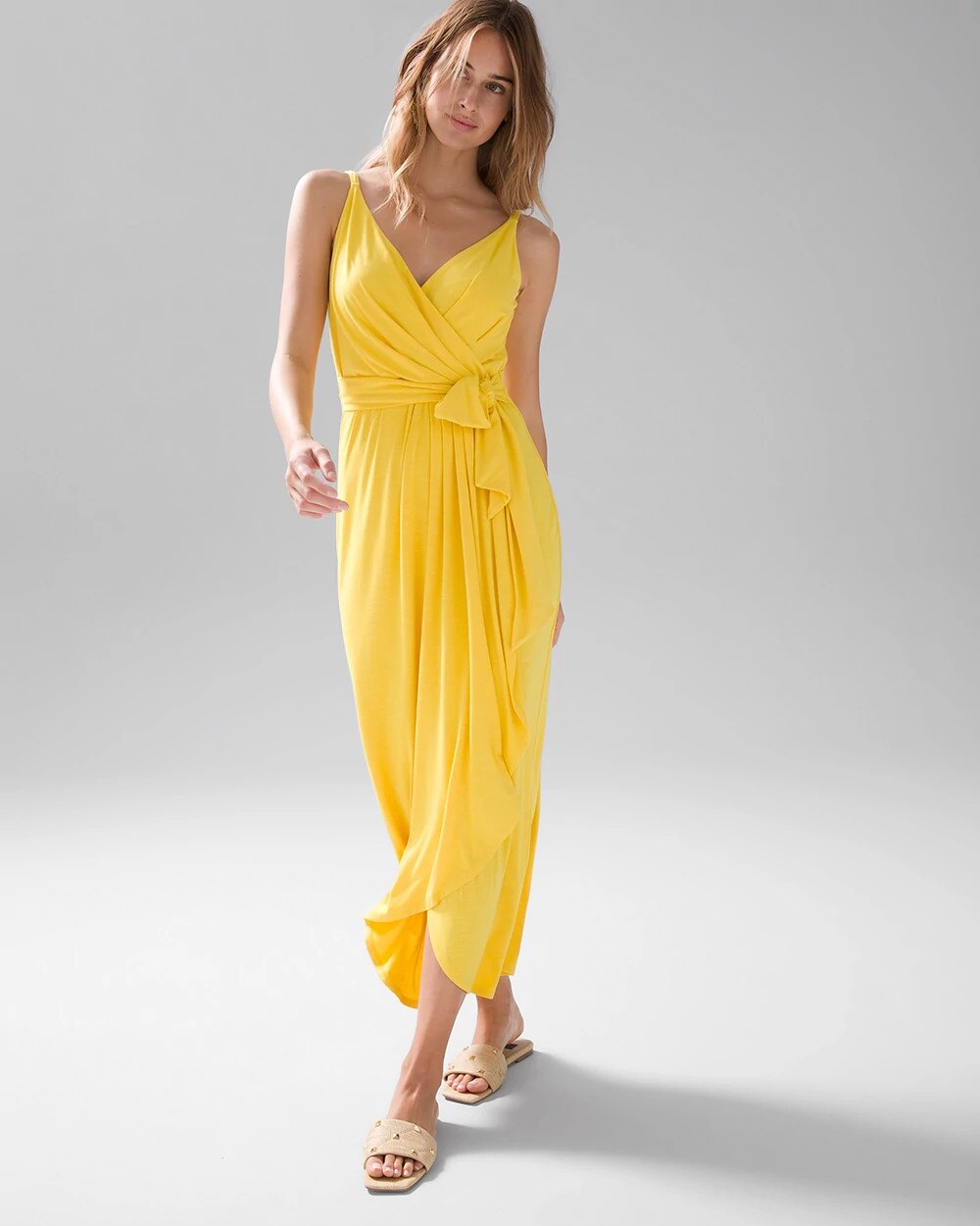 White House Black Market Yellow Dress Outlet (White House Black Market  smocked waist dress)