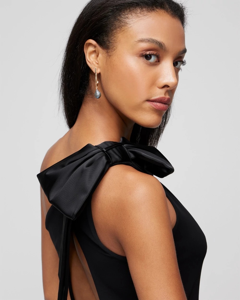One-Shoulder Cutout Bow Midi Dress