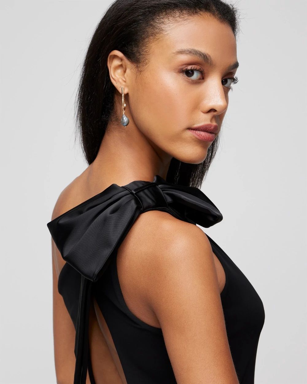 OneShoulder Cutout Bow Midi Dress White House Black Market