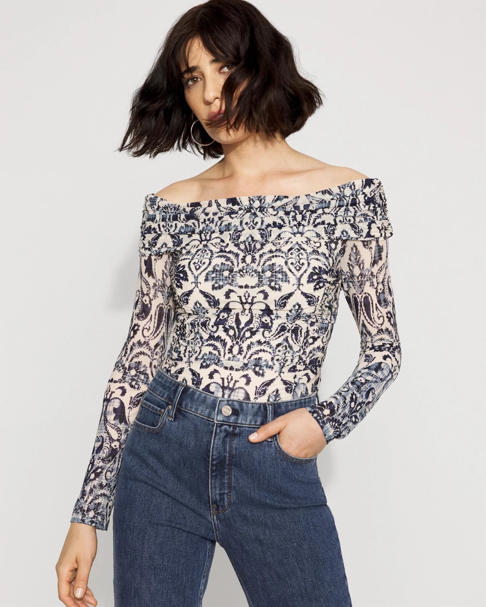 Off-the-Shoulder Mesh Top - image 1