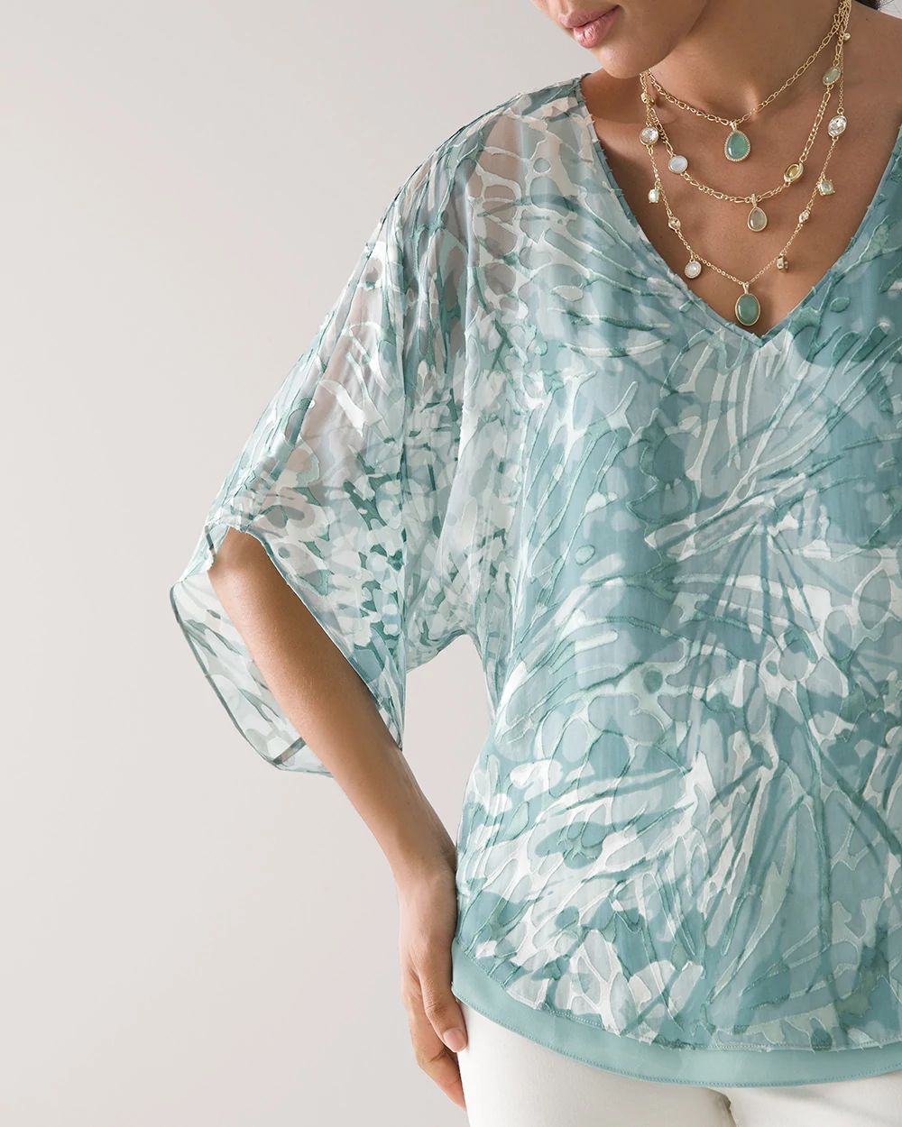 Butterfly Print Silk Burnout Kimono Top click to view larger image.