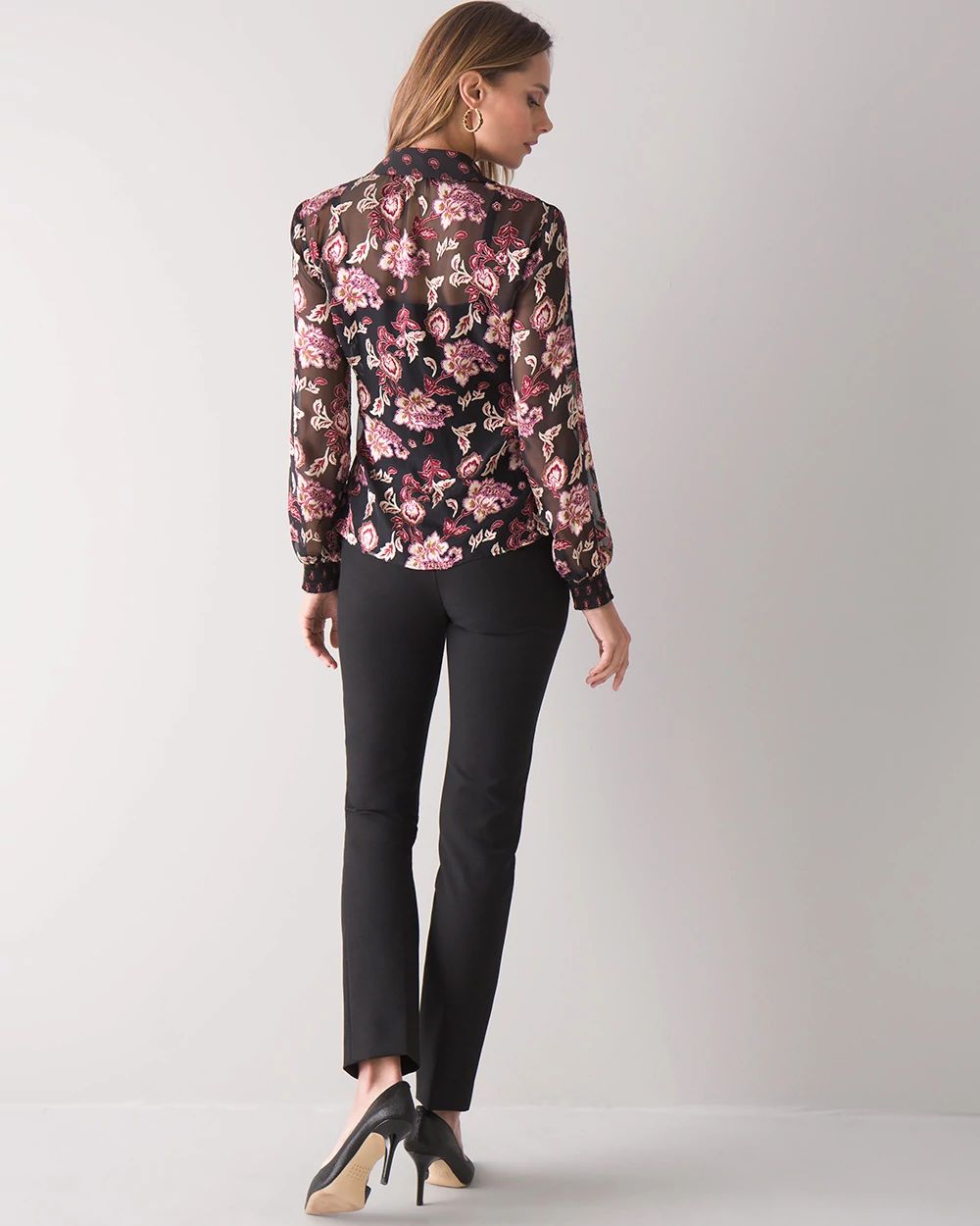 Petite Long-Sleeve Burnout Blouse