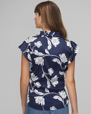 Petite Ruched Neck Flutter Shell Top